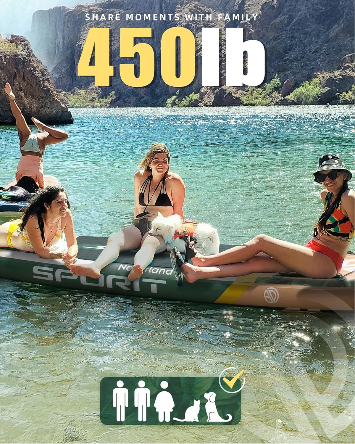 11'635" Super Wide Inflatable Stand Up Paddle Board, Ultra Stable SUP Board for Adults, 450lb Capacity with Shoulder Strap, 100L Backpack, Removable US Fin, Floating Paddle, Safety Leash