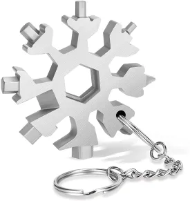 18-In-1 Snowflake Multi Tool,Function Stainless Steel Bottle Opener/Wrench, Flat Cross Screwdriver Kit Snowflake, Outdoor Durable and Portable,Great Christmas Gift for Mens (Sliver)