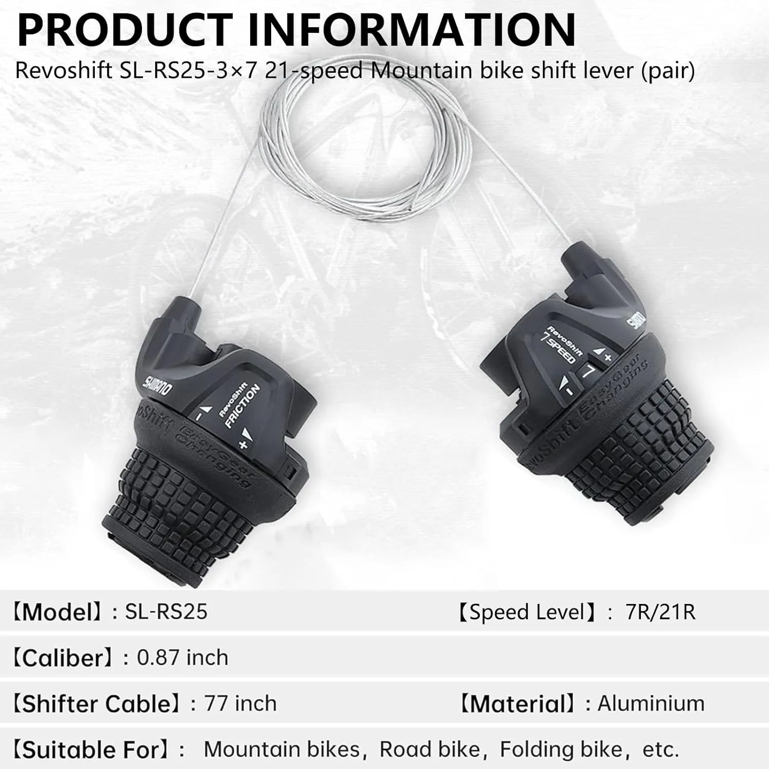 2 Pcs Bike Gear Shifters 37 Speed, Bicycle Revoshift Shift Lever RS25-3L RS25-7R Bicycle Twist Grip Thumb Gear Shifter for MTB Folding Mountain Bike