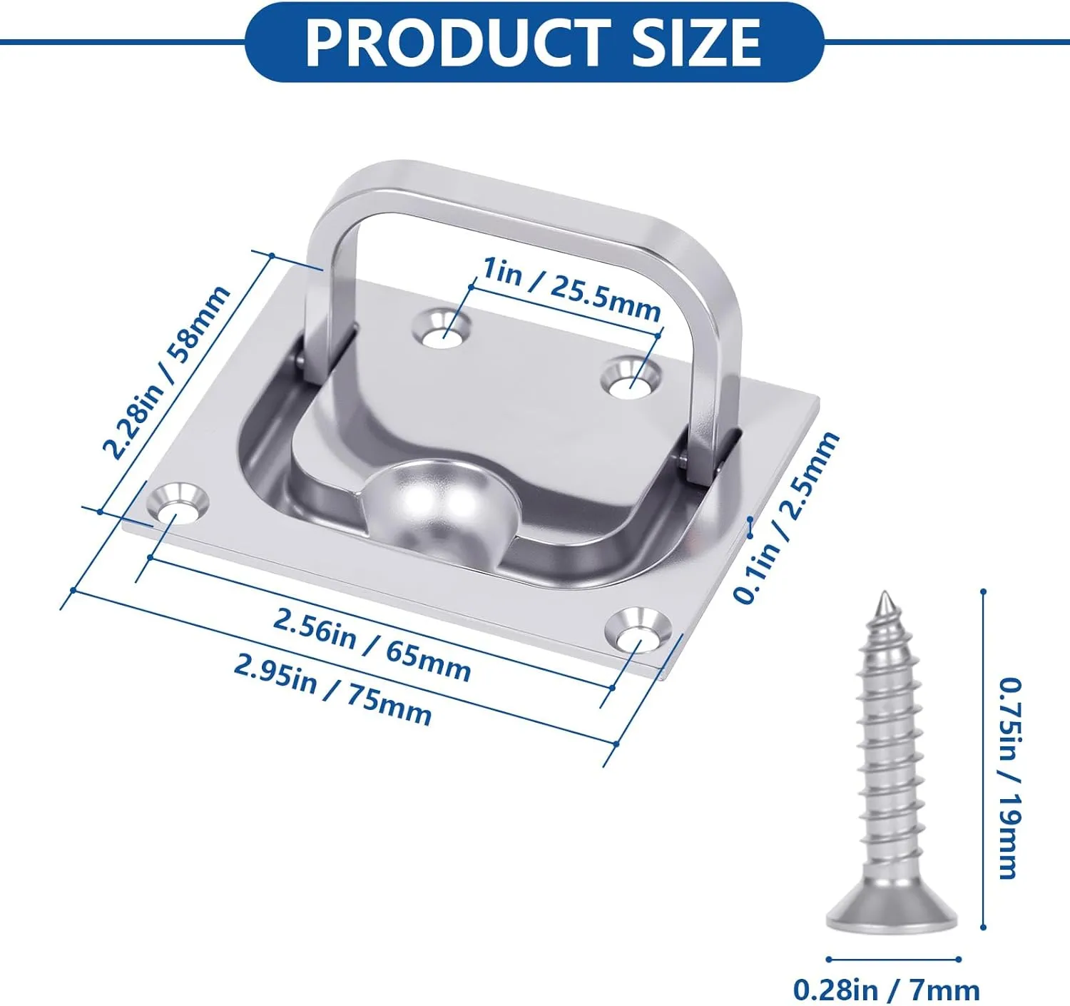 316 Stainless Steel Flush Lifting Handle and Recessed Door Pull with Mount Screws for Boat Deck Hatch Handle, Floor, Toolbox and Furniture