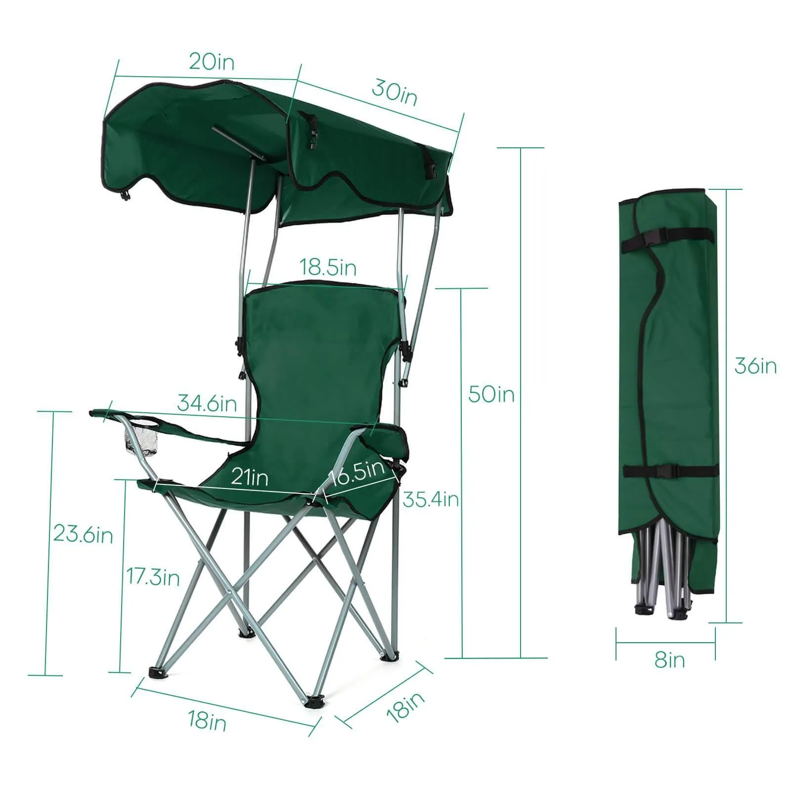 600D Folding Camping Beach Chair Seat with Sun Shade Canopy