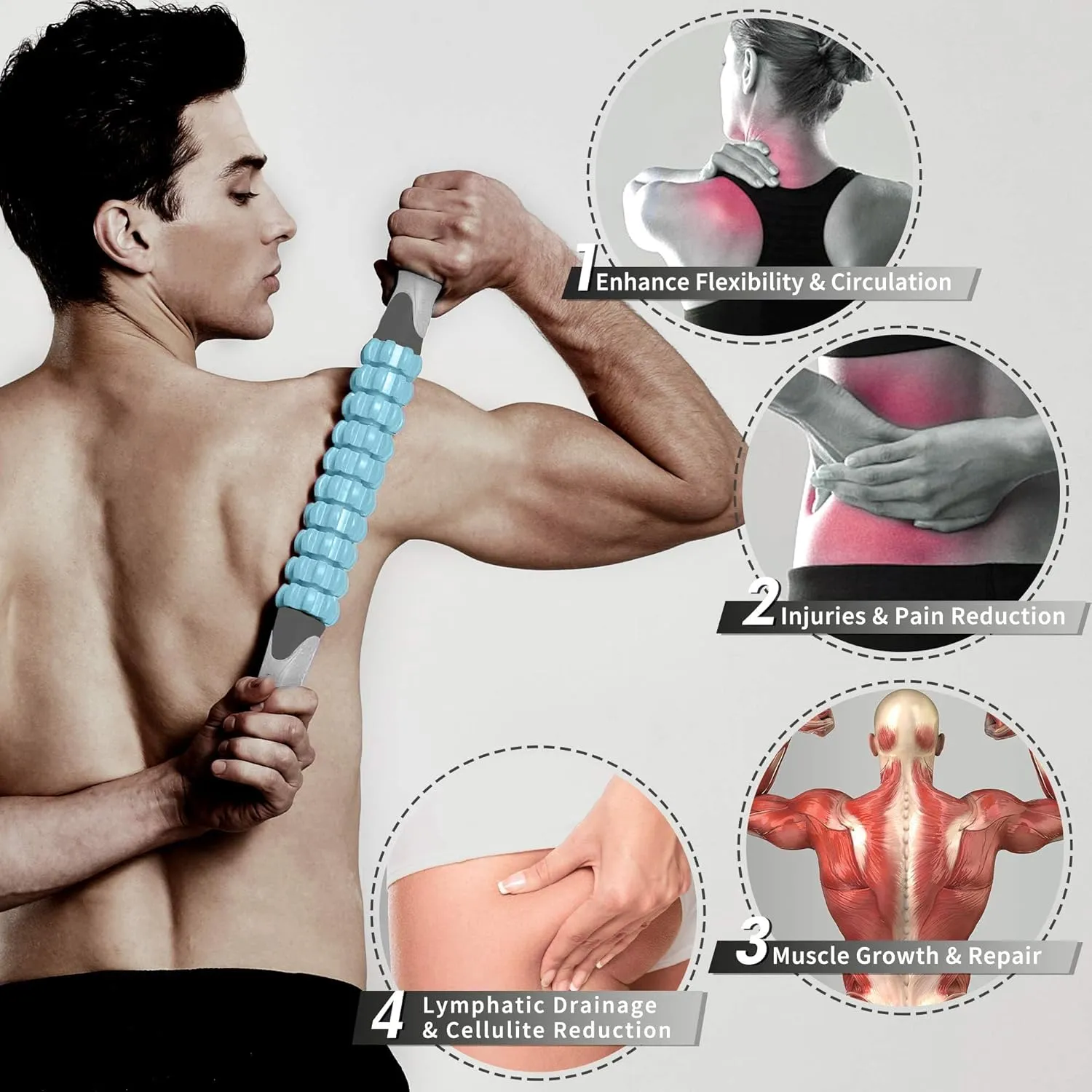 Athlete Muscle Roller, Fascia Muscle Roller Releases Fascia to Reduce Pain, Cellulite Massager,Massage Tool to Relieve Soreness and Stiffness of Body Parts Calves, Thighs, Shoulders