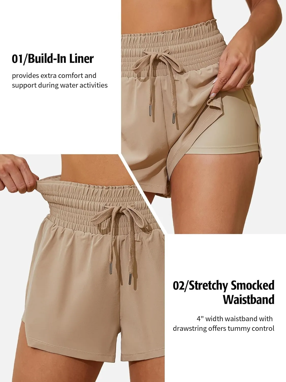 ATTRACO Women's 3" High Waisted Swim Board Shorts Quick Dry Flowy Board Shorts with Pockets