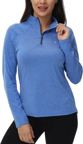 BGOWATU Women's Long Sleeve Golf Polo Shirts Quarter Zip Pullover UPF 50 Sun Shirt for Women Dry Fit Running Tops