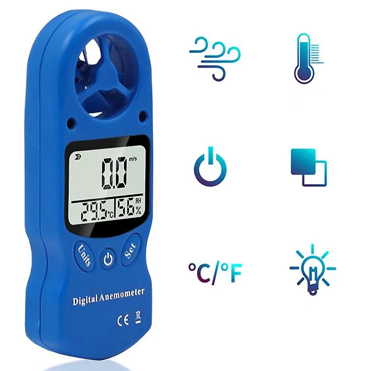 black Mini handheld anemometer, thermometer and hygrometer, LCD digital screen display AZ16058