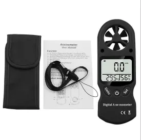 black Mini handheld anemometer, thermometer and hygrometer, LCD digital screen display AZ16058