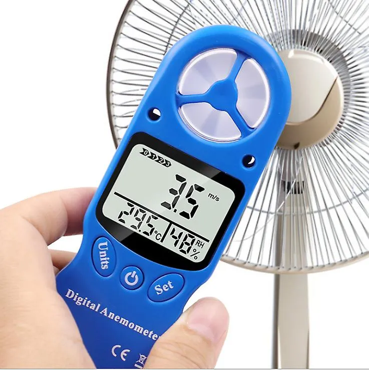 black Mini handheld anemometer, thermometer and hygrometer, LCD digital screen display AZ16058