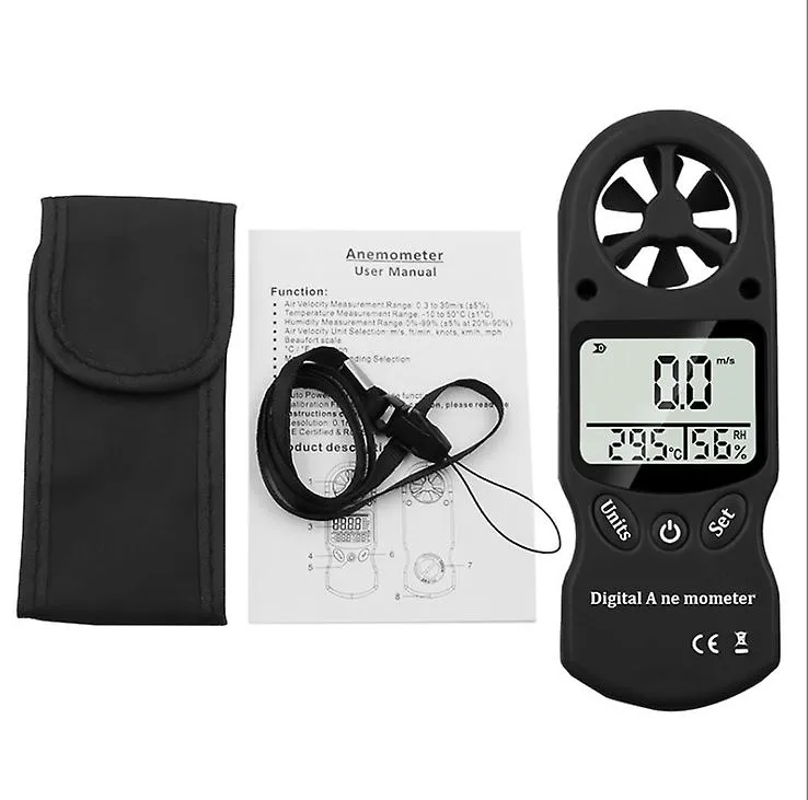 black Mini handheld anemometer, thermometer and hygrometer, LCD digital screen display AZ16058