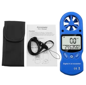 blue Mini handheld anemometer, thermometer and hygrometer, LCD digital screen display AZ16059