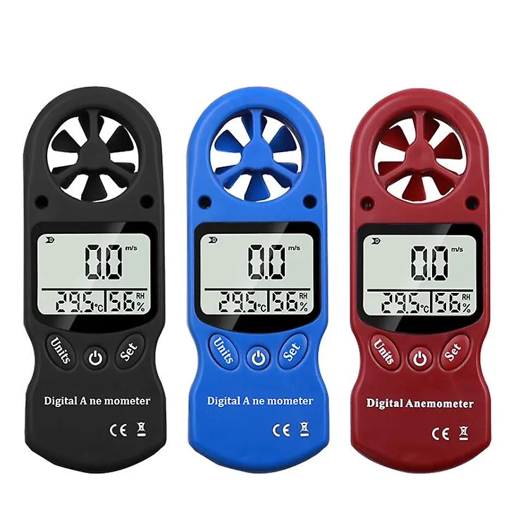 blue Mini handheld anemometer, thermometer and hygrometer, LCD digital screen display AZ16059