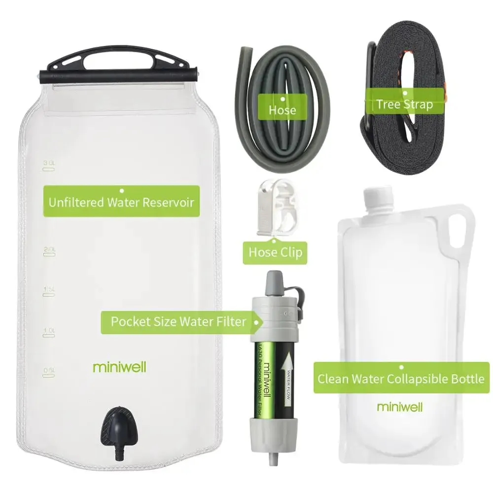 Complete Gravity Water Filter System for Hiking, Camping, Survival and Travel