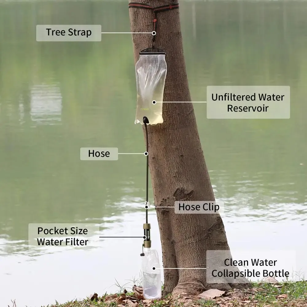 Complete Gravity Water Filter System for Hiking, Camping, Survival and Travel