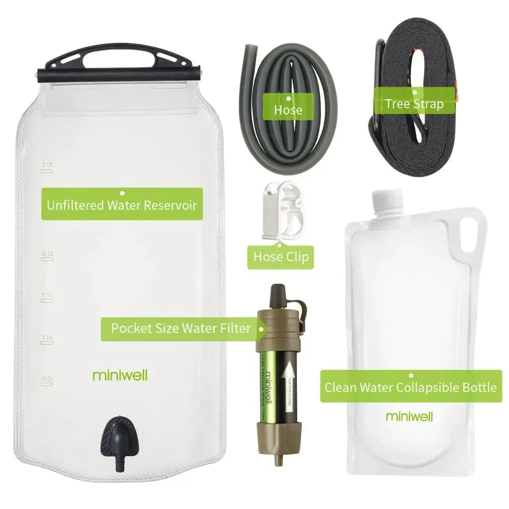 Complete Gravity Water Filter System for Hiking, Camping, Survival and Travel