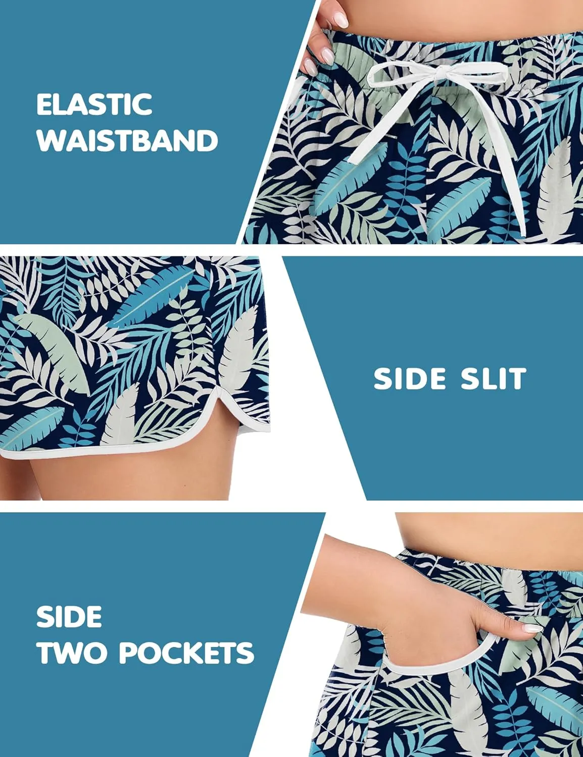 COOTRY Womens Plus Size Beach Shorts Quick Dry Drawstring Board Shorts Swim Shorts with Pockets