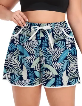 COOTRY Womens Plus Size Beach Shorts Quick Dry Drawstring Board Shorts Swim Shorts with Pockets