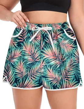 COOTRY Womens Plus Size Beach Shorts Quick Dry Drawstring Board Shorts Swim Shorts with Pockets