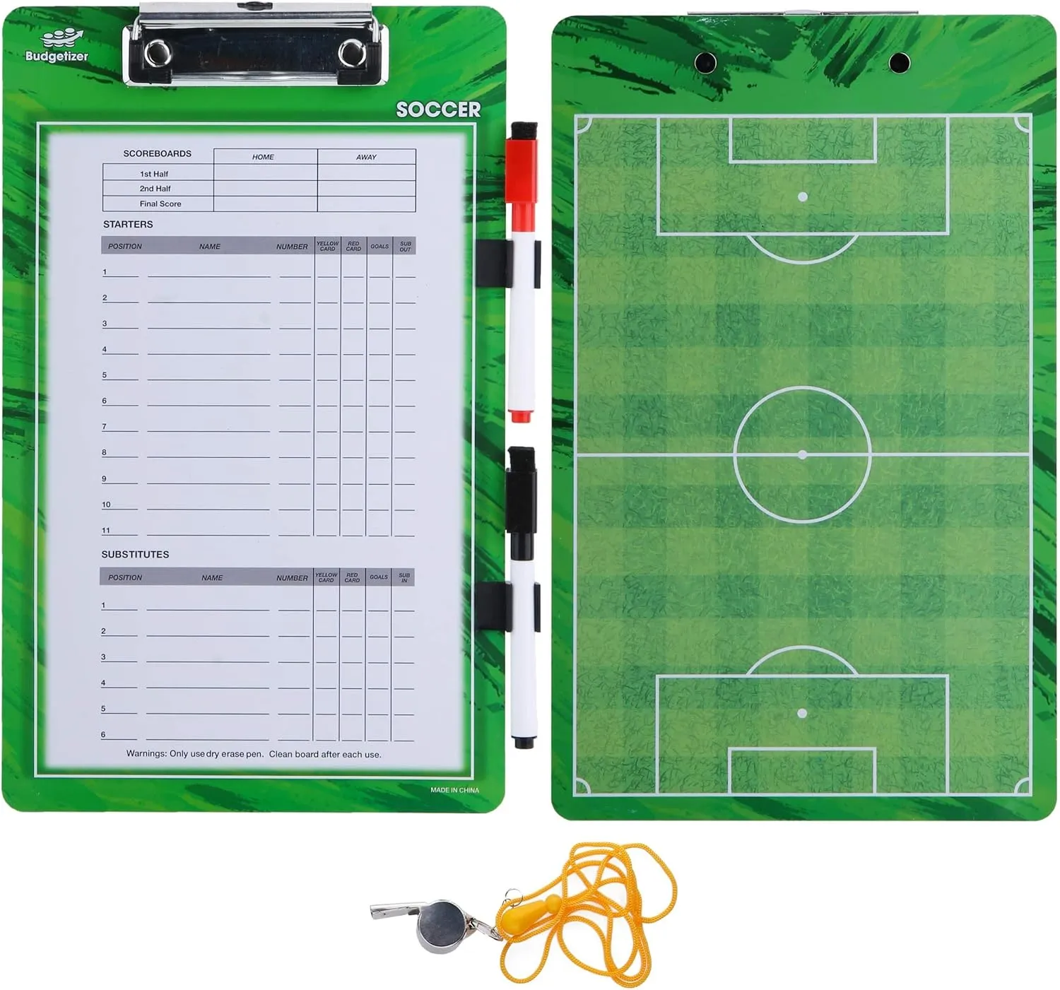 Dry Erase Coaches Clipboard - Includes Whistle and Dry Erase Markers - Double Sided Coach Whiteboard