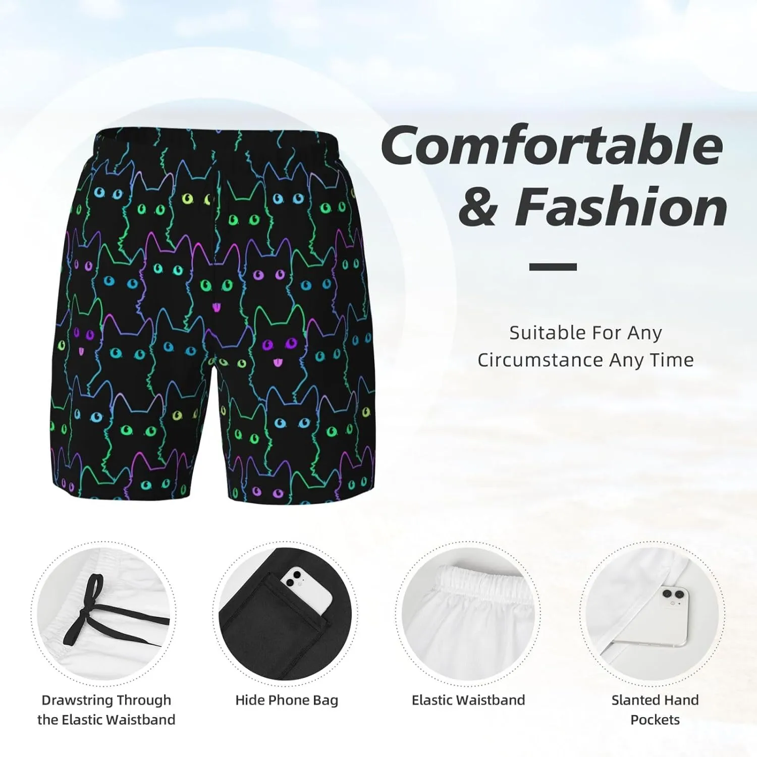Duck Men's Swim Trunks with Compression Liner 2 in 1 Inseam Quick Dry Beach Shorts 7 inch Swimming Board Shorts