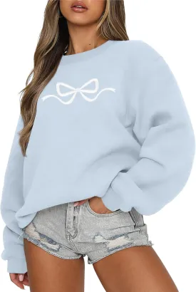 FASHGL Pink Bow Sweatshirt Womens - Sequins Coquette Sweater Casual Round Neck Pullover Sweatshirts Long Sleeve Tops