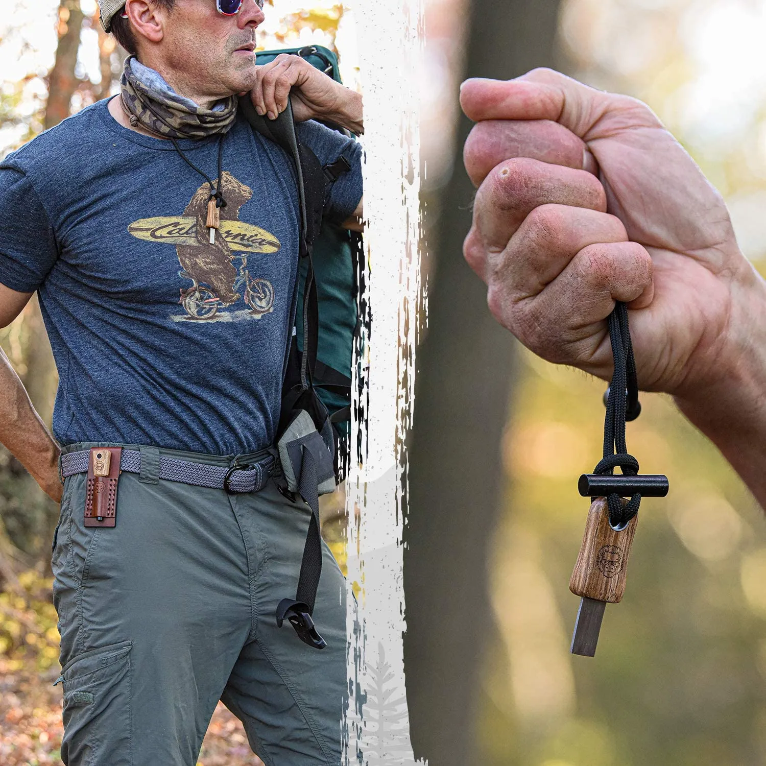 Ferro Rod Fire Starter With Leather Sheath Gift Set
