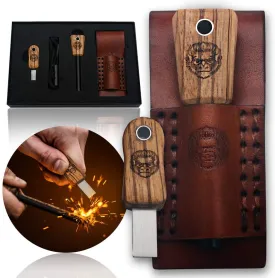 Ferro Rod Fire Starter With Leather Sheath Gift Set