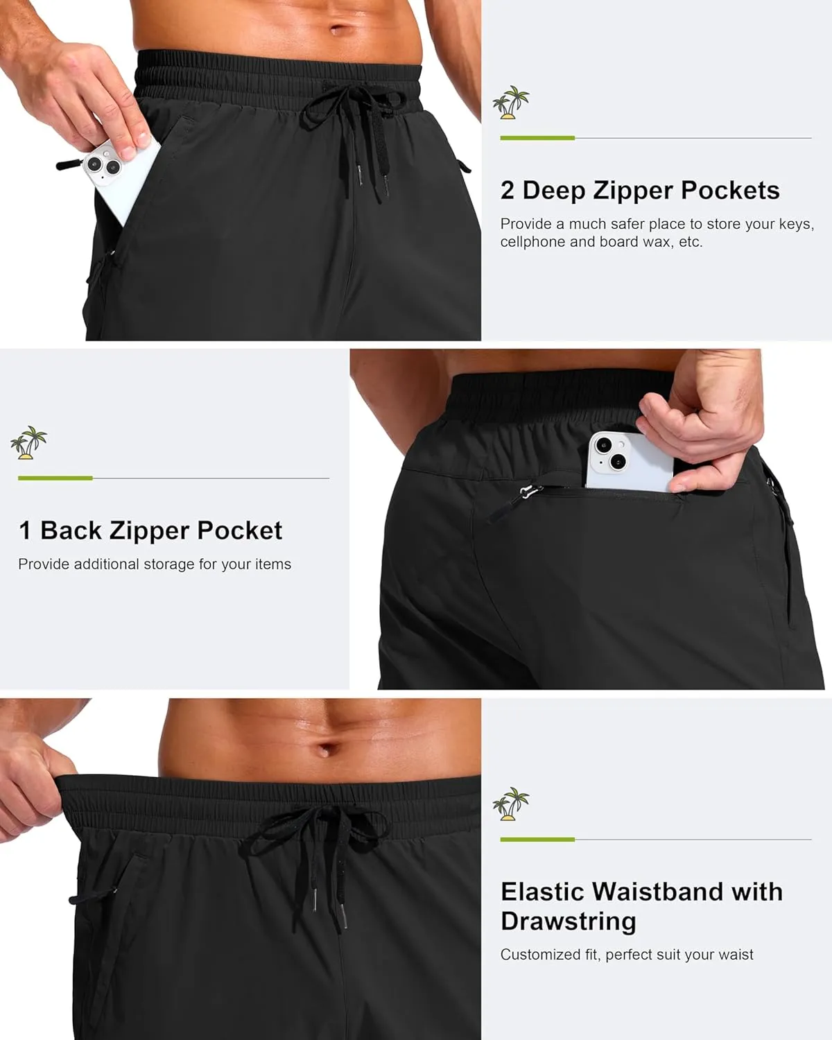 G Gradual Men's 11" Board Shorts with 3 Zipper Pockets Long Swim Trunks Quick Dry Bathing Suit Swimwear Beach Shorts No Liner