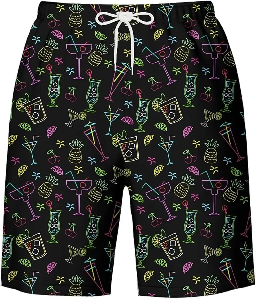 Galaxy Green Men's Swim Trunks Hawaiian Bathing Mesh Lining Suit Swimsuits Beach Shorts with Pockets
