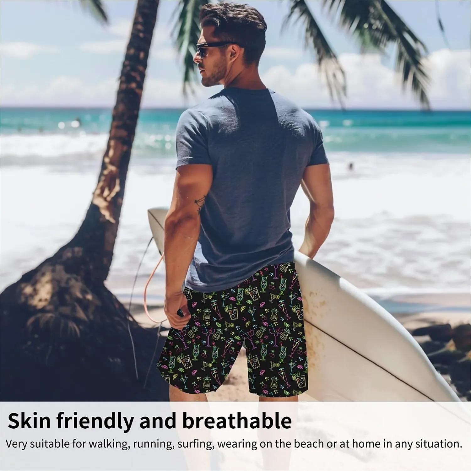 Galaxy Green Men's Swim Trunks Hawaiian Bathing Mesh Lining Suit Swimsuits Beach Shorts with Pockets
