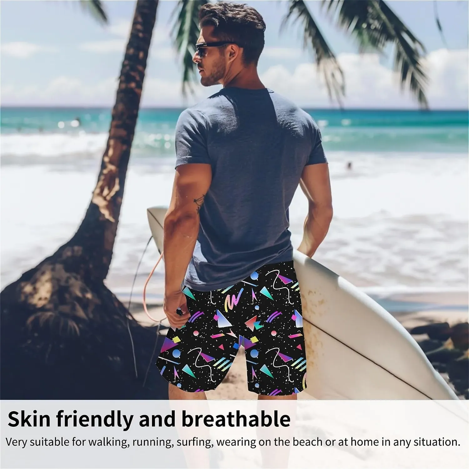 Galaxy Green Men's Swim Trunks Hawaiian Bathing Mesh Lining Suit Swimsuits Beach Shorts with Pockets