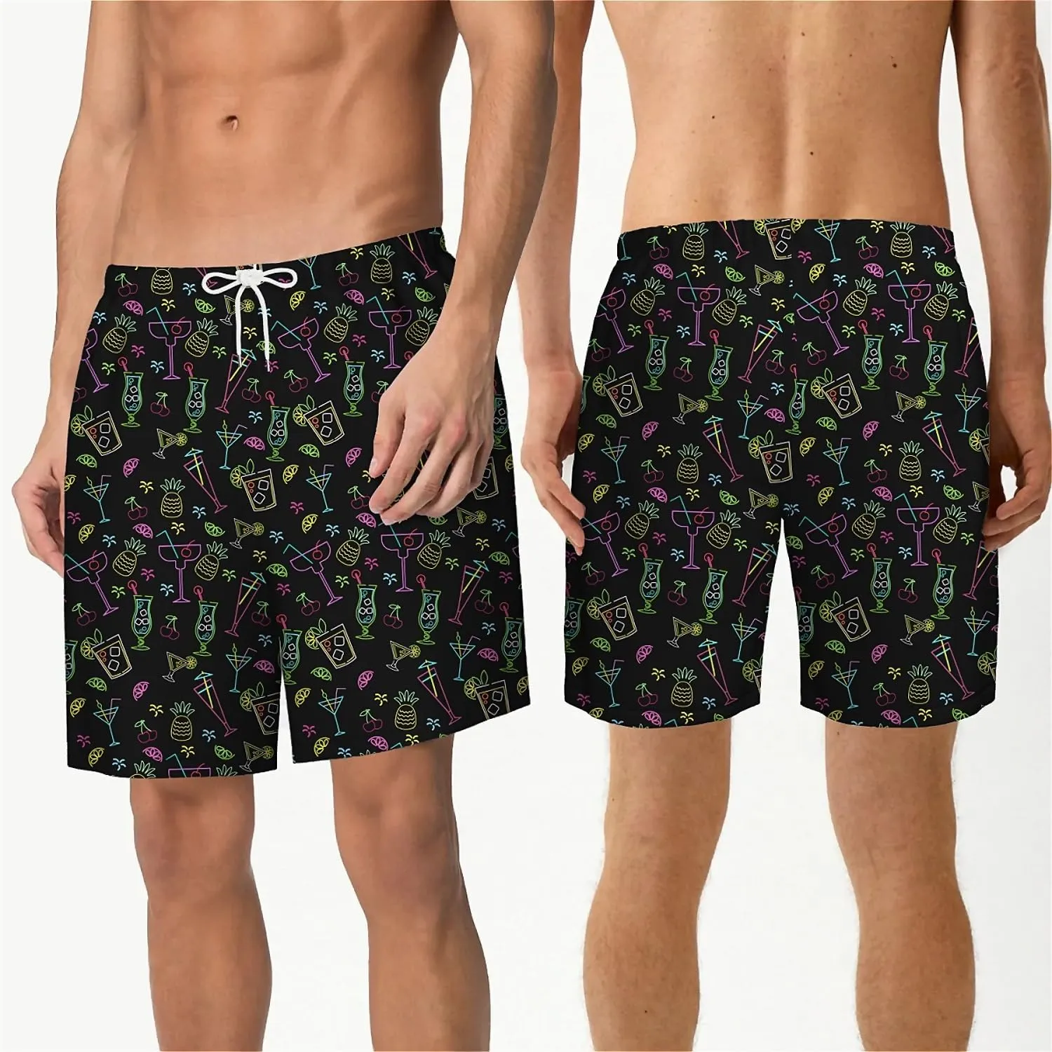 Galaxy Green Men's Swim Trunks Hawaiian Bathing Mesh Lining Suit Swimsuits Beach Shorts with Pockets
