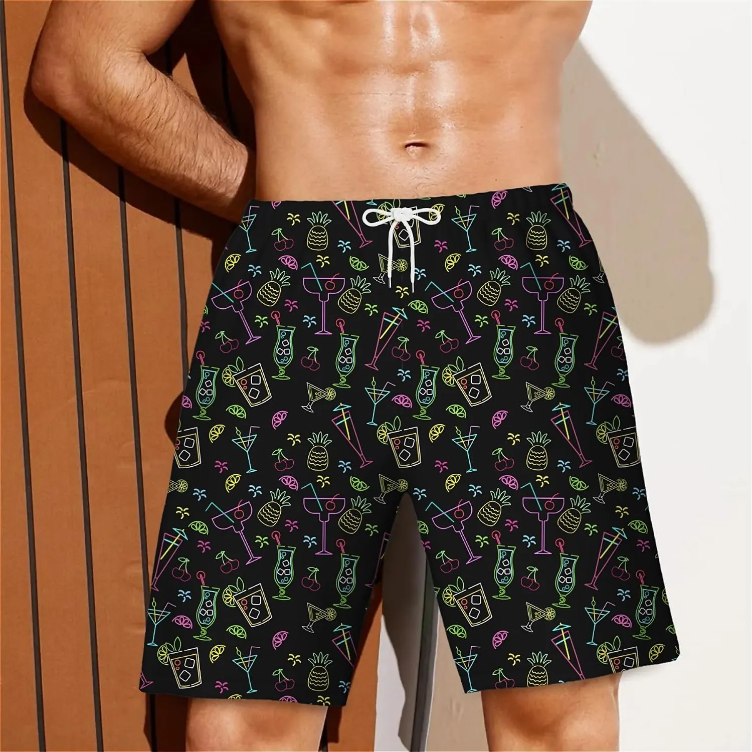 Galaxy Green Men's Swim Trunks Hawaiian Bathing Mesh Lining Suit Swimsuits Beach Shorts with Pockets