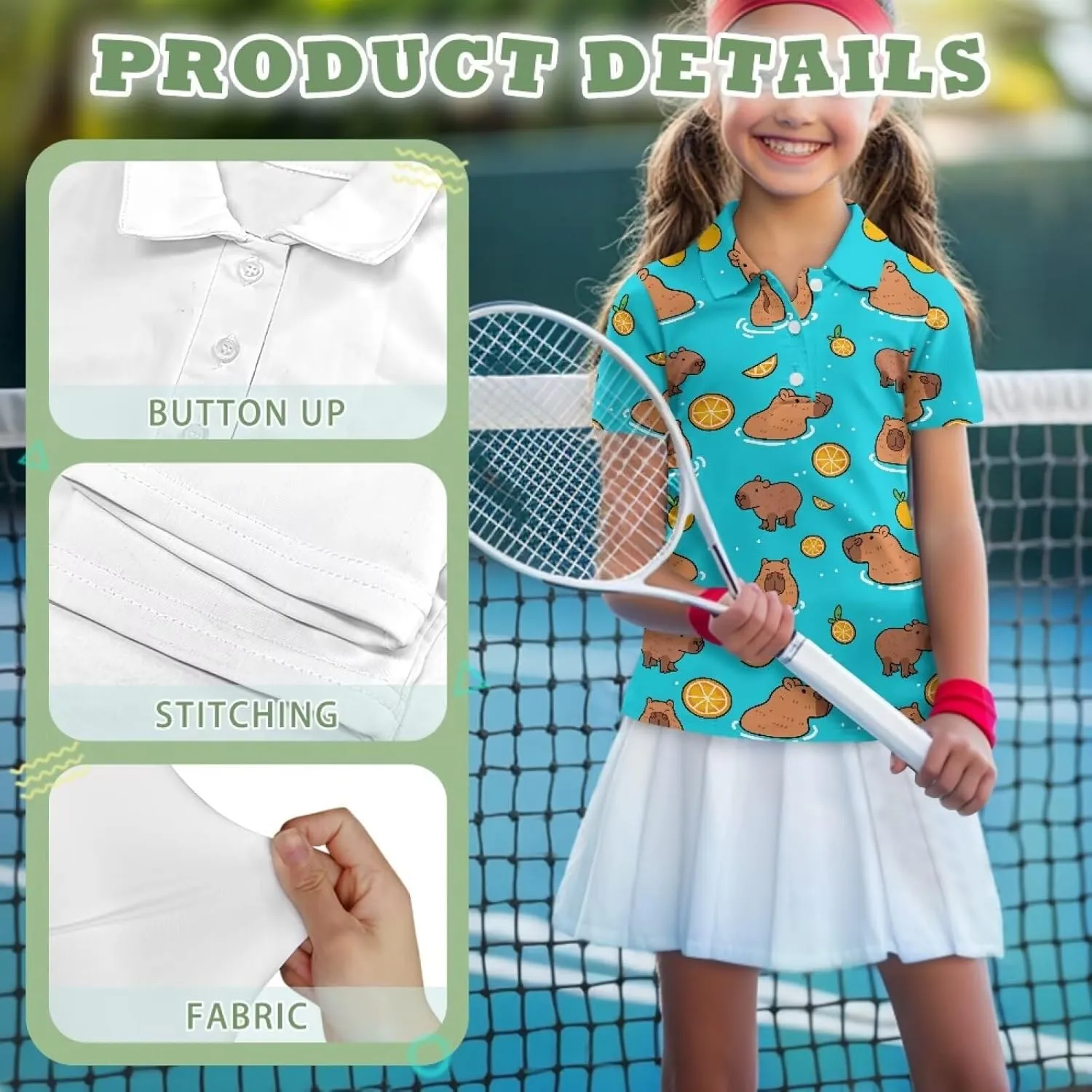 Girls' Button-Down Golf Polo Shirts Size 5-16 Short Sleeve Tops for Tennis