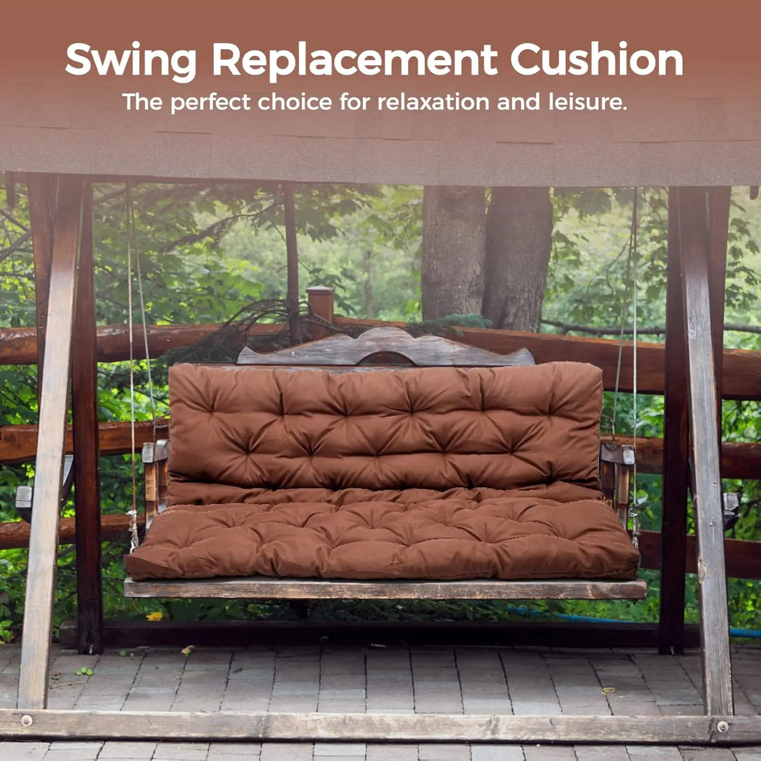 Homaisson Swing Replacement Cushion, Outside Bench Cushion with Backrest, 2-3 Seater Cushion with 8 Ties for Outdoor Furniture, 59 x 39 x 4 Inches Porch Swing Cushion Garden Bench (Dark Curry)