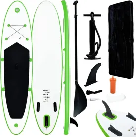 Inflatable Stand Up Paddle Board Set for Thrilling Water Adventures, Easy to Inflate and Transport, Green and White