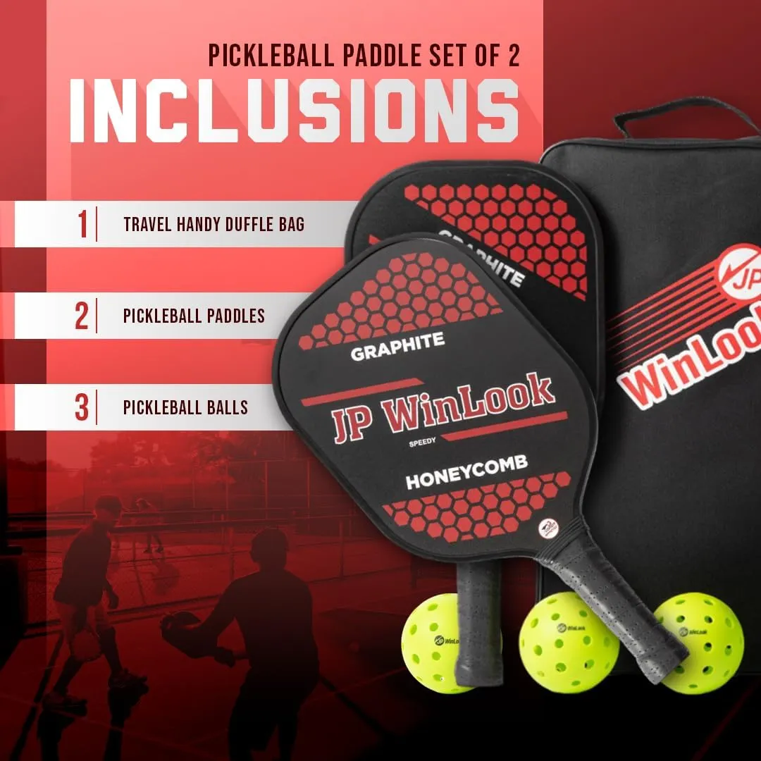 JP WinLook Premium Pickleball Paddles Set ??USAPA Pickleball Set - Graphite Carbon Fiber Rackets for Women & Men and Balls for Indoor or Outdoor Play - Racquets, Pickleballs & Carry Bag