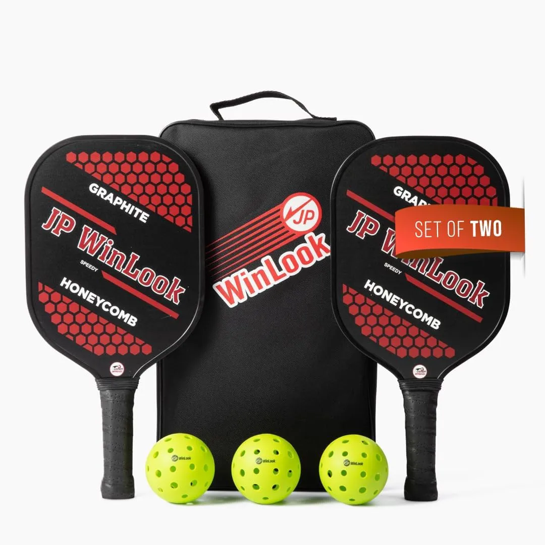 JP WinLook Premium Pickleball Paddles Set ??USAPA Pickleball Set - Graphite Carbon Fiber Rackets for Women & Men and Balls for Indoor or Outdoor Play - Racquets, Pickleballs & Carry Bag