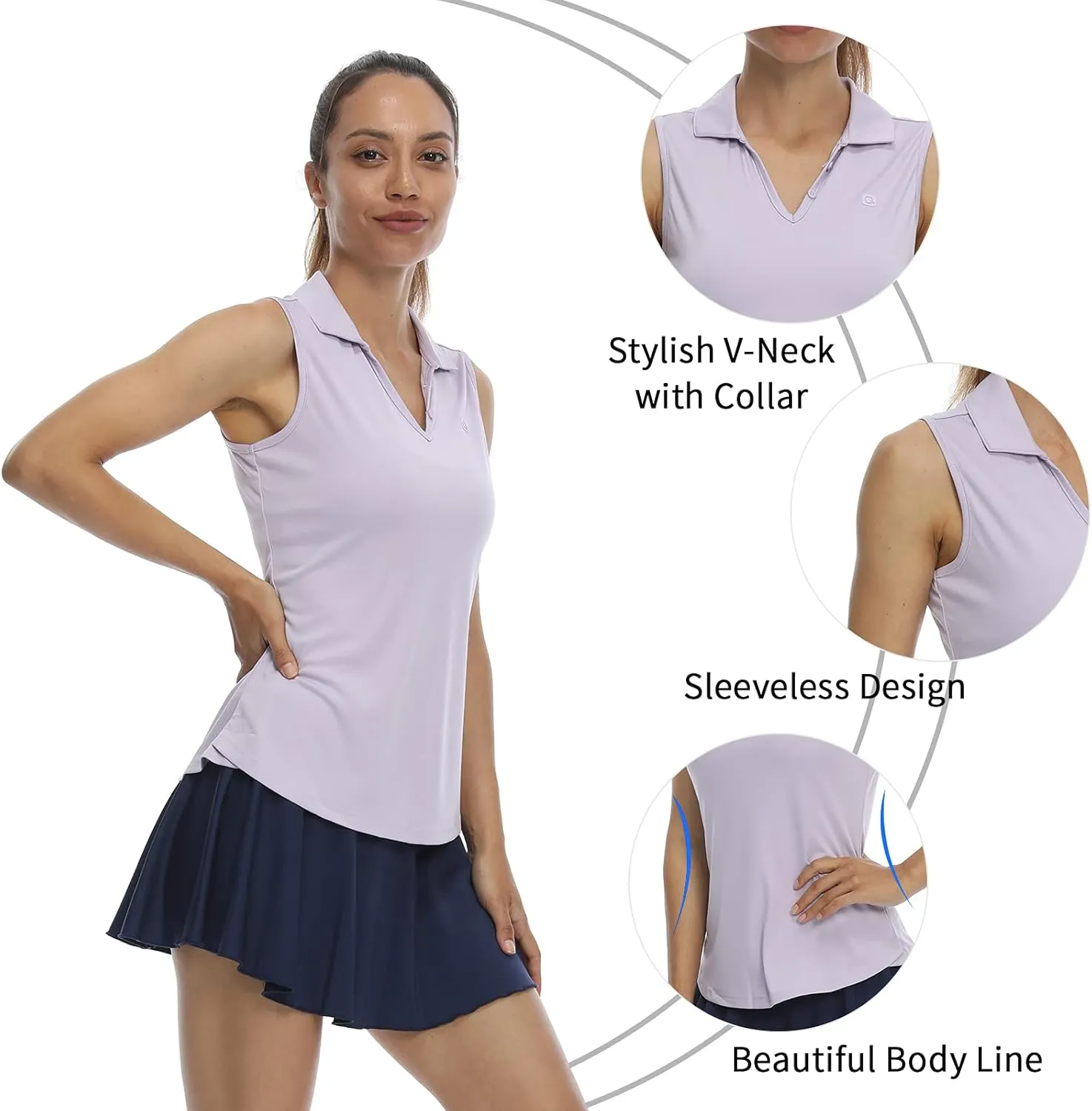 LastFor1 Women's Sleeveless Polo Golf Shirts Quick Dry 50  UV Protection V-Neck with Collar Lightweight Tennis Tank Tops