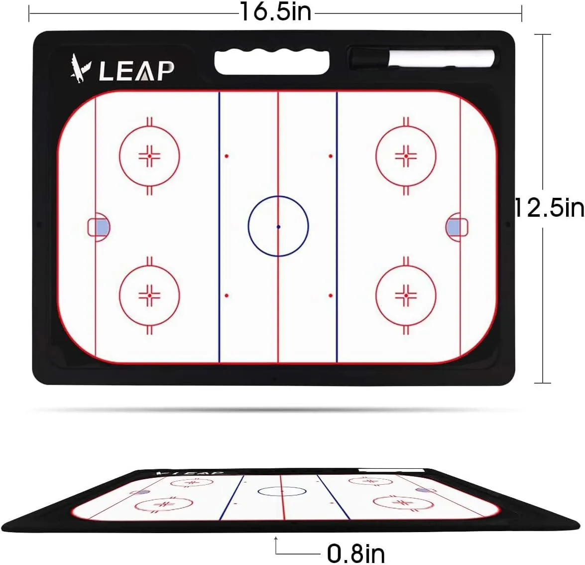 LEAP Coach Board Premium Tactical Clipboard Two Sides with Full & Half Court Dry Erase Marker Board for Basketball, Baseball, Soccer, Football, Hockey