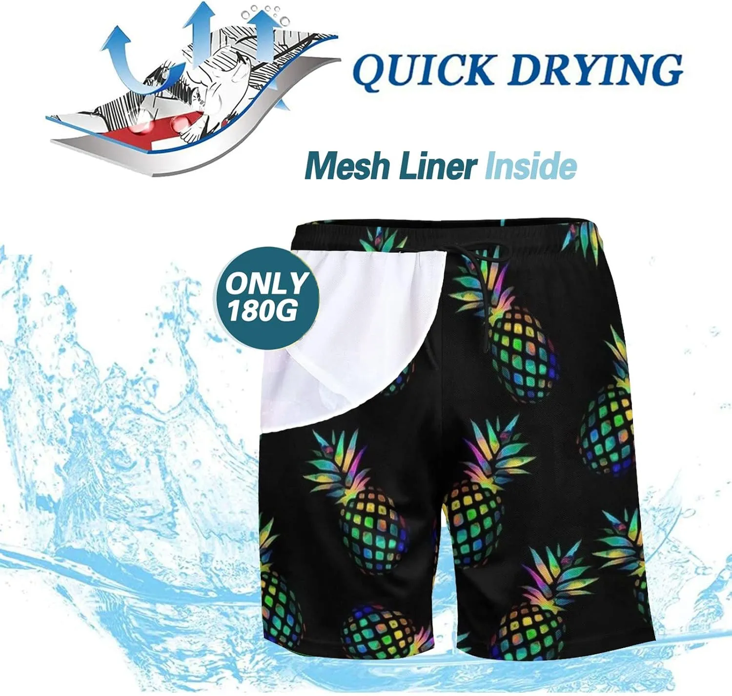 Men's Swim Trunks Quick Dry Swimming Trunks Upside Down Pineapple Beach Shorts with Mesh Lining and Pockets