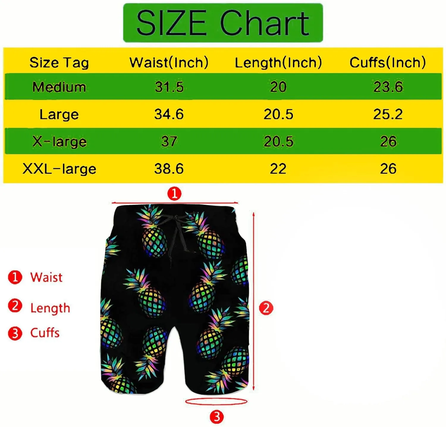 Men's Swim Trunks Quick Dry Swimming Trunks Upside Down Pineapple Beach Shorts with Mesh Lining and Pockets
