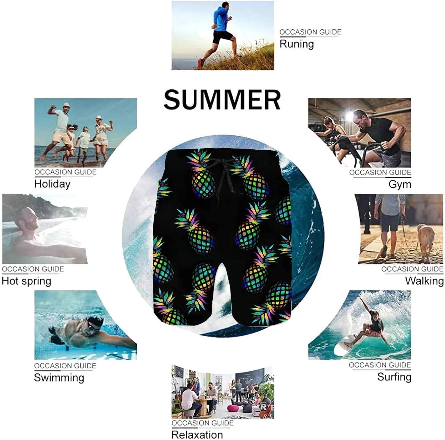 Men's Swim Trunks Quick Dry Swimming Trunks Upside Down Pineapple Beach Shorts with Mesh Lining and Pockets