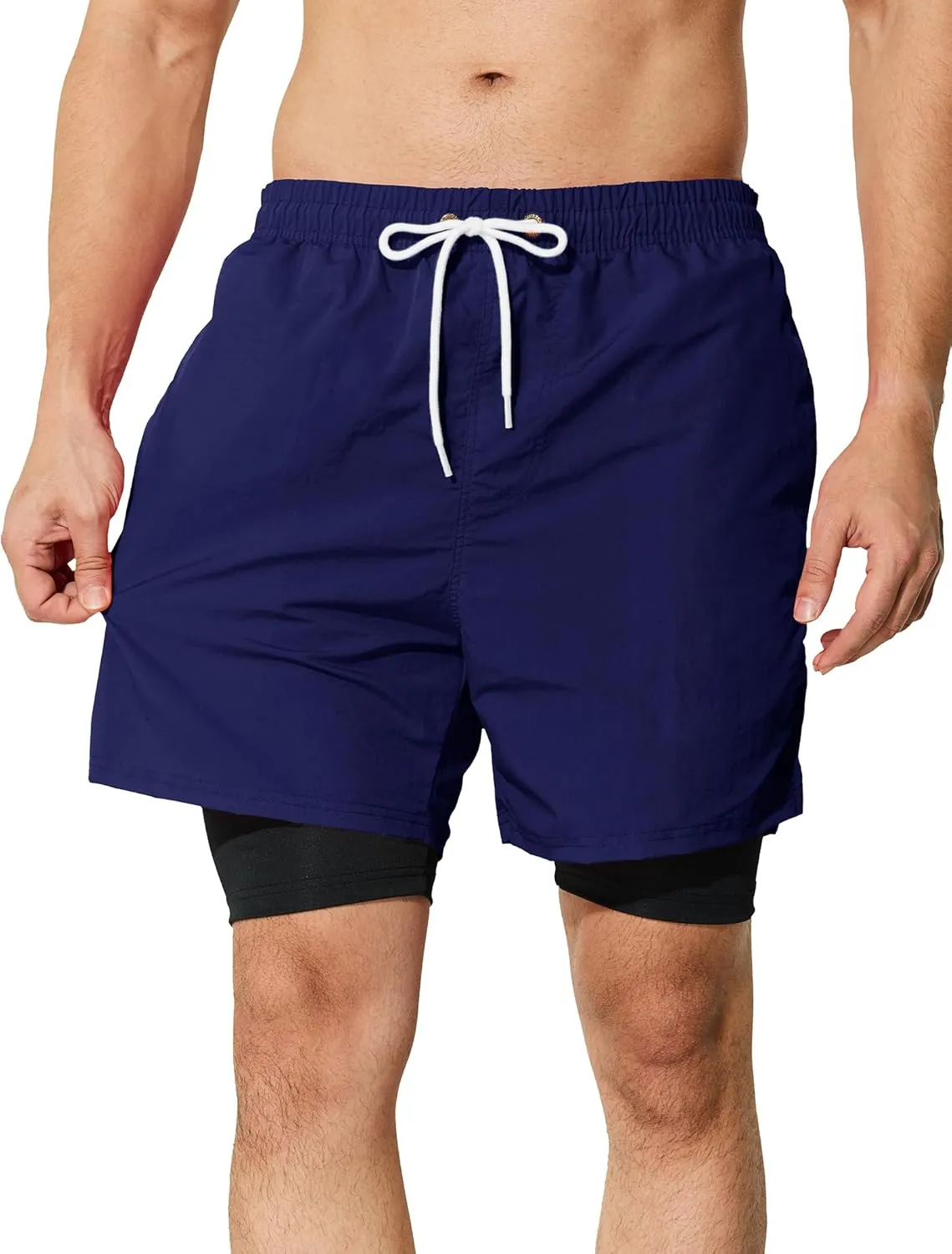 Mens Swim Trunks with Compression Liner 5 inch Inseam Quick Dry Bathing Suit 2 in 1 Board Shorts