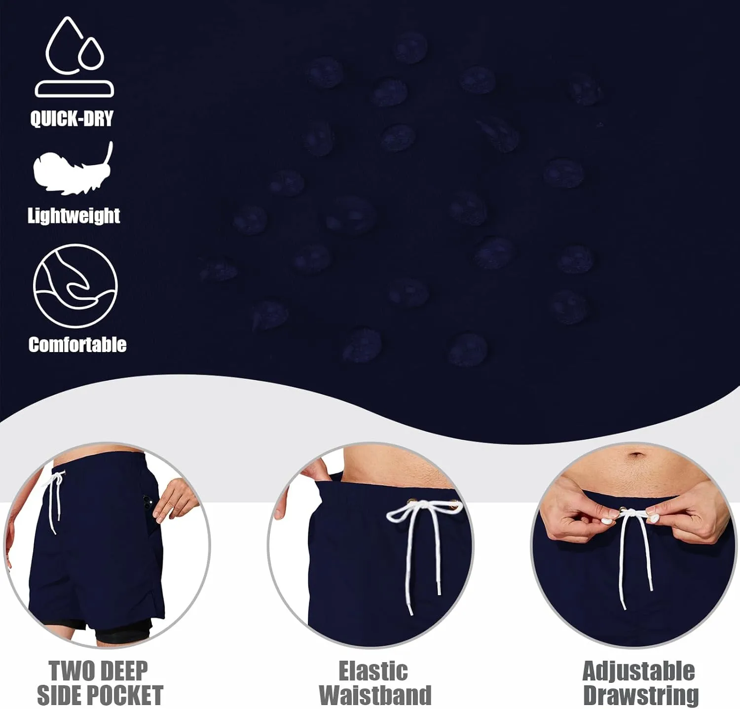 Mens Swim Trunks with Compression Liner 5 inch Inseam Quick Dry Bathing Suit 2 in 1 Board Shorts