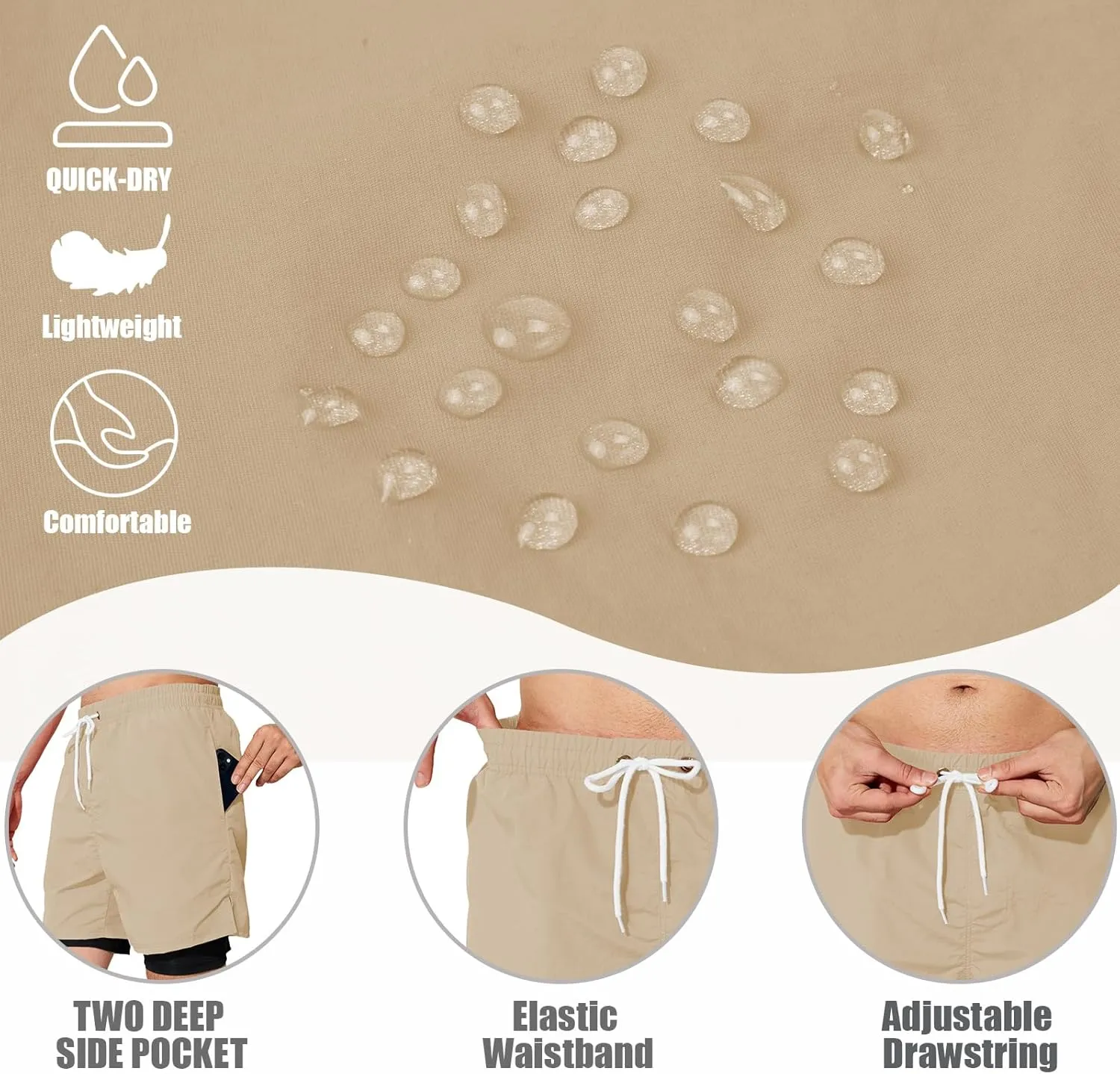 Mens Swim Trunks with Compression Liner 5 inch Inseam Quick Dry Bathing Suit 2 in 1 Board Shorts