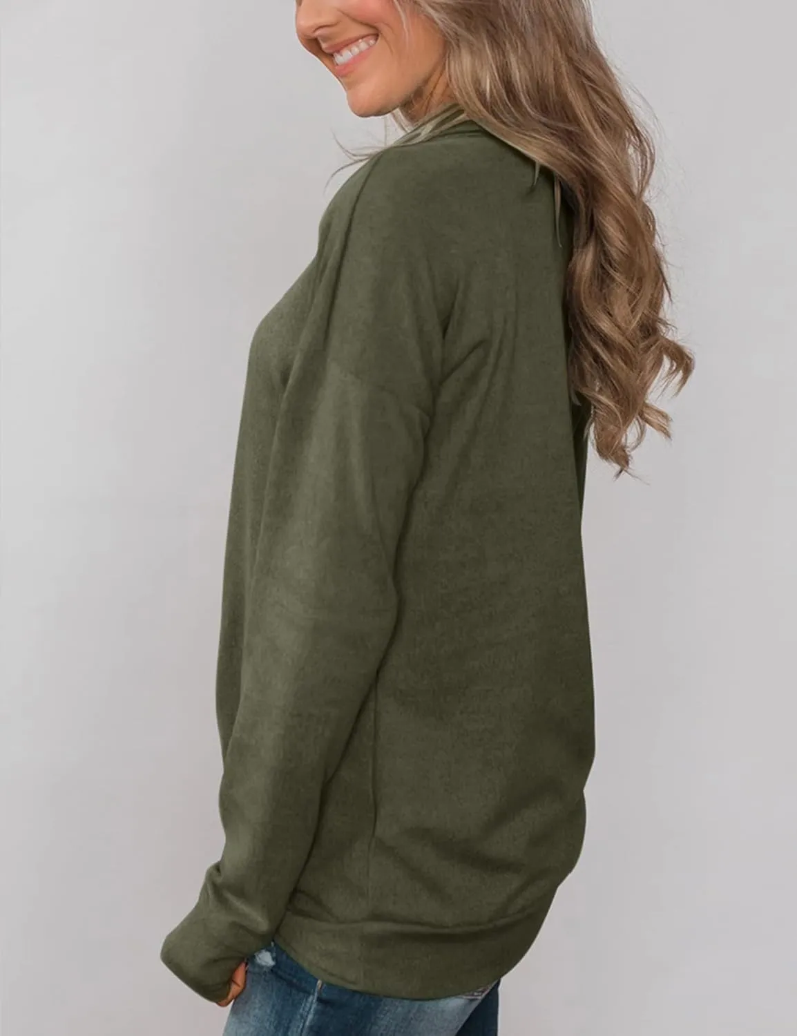 Minthunter Women's Long Sleeve Pullovers Cowl Neck Tunic Shirt Casual Sweatshirt Tops