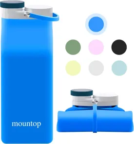mountop Collapsible Water Bottle, Portable Food Grade Silicone Foldable Travel Reusable Leak Proof Water Bottles for Traveling Running Fitness BPA Free, 20oz, Dark Blue