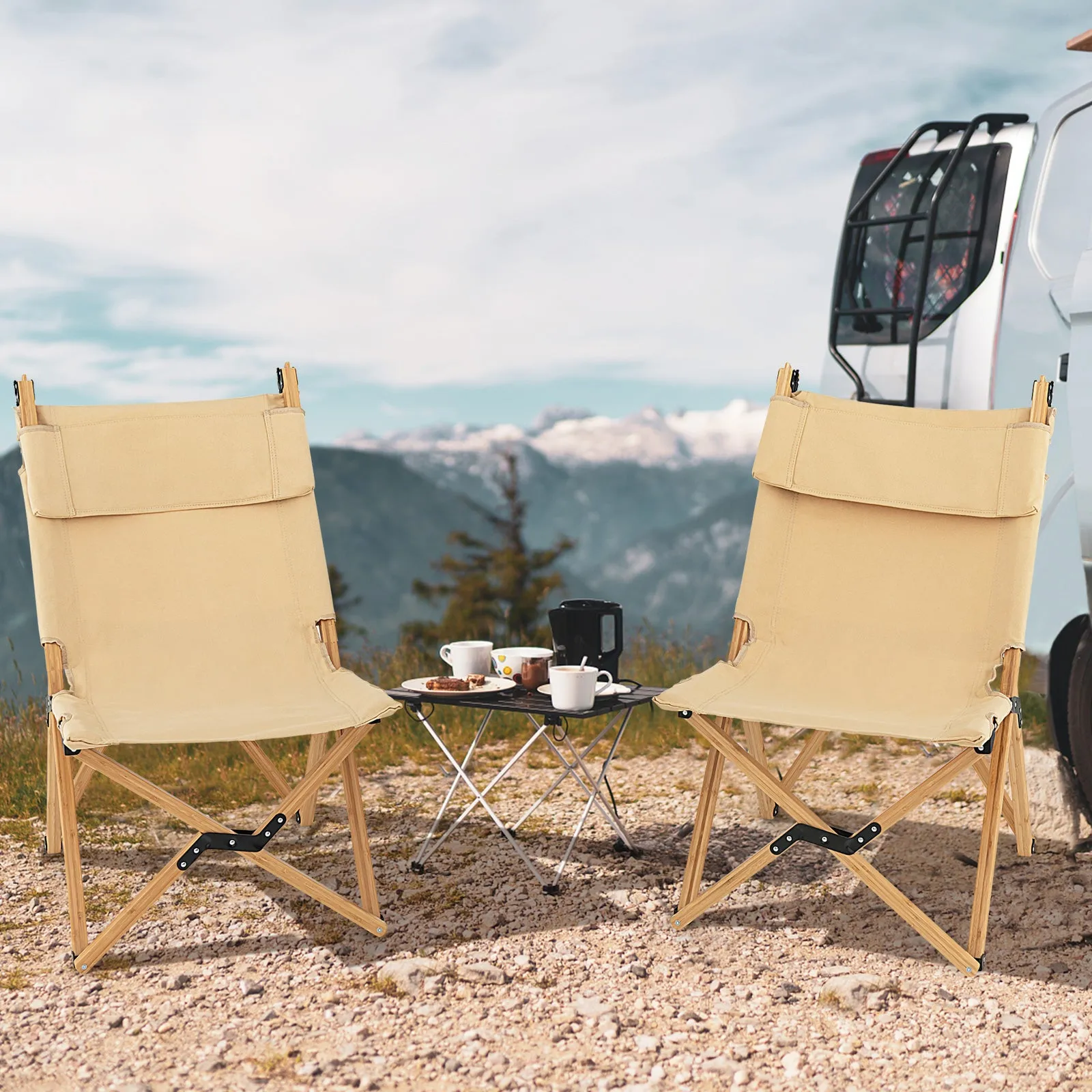 NNECW Portable Folding Camping Chair Bamboo Chair w/ 2-Level Adjustable Backrest Carrying Bag Included Outdoor Portable Ultralight Canvas Chair for Picnic Beach Patio-0-1 piece
