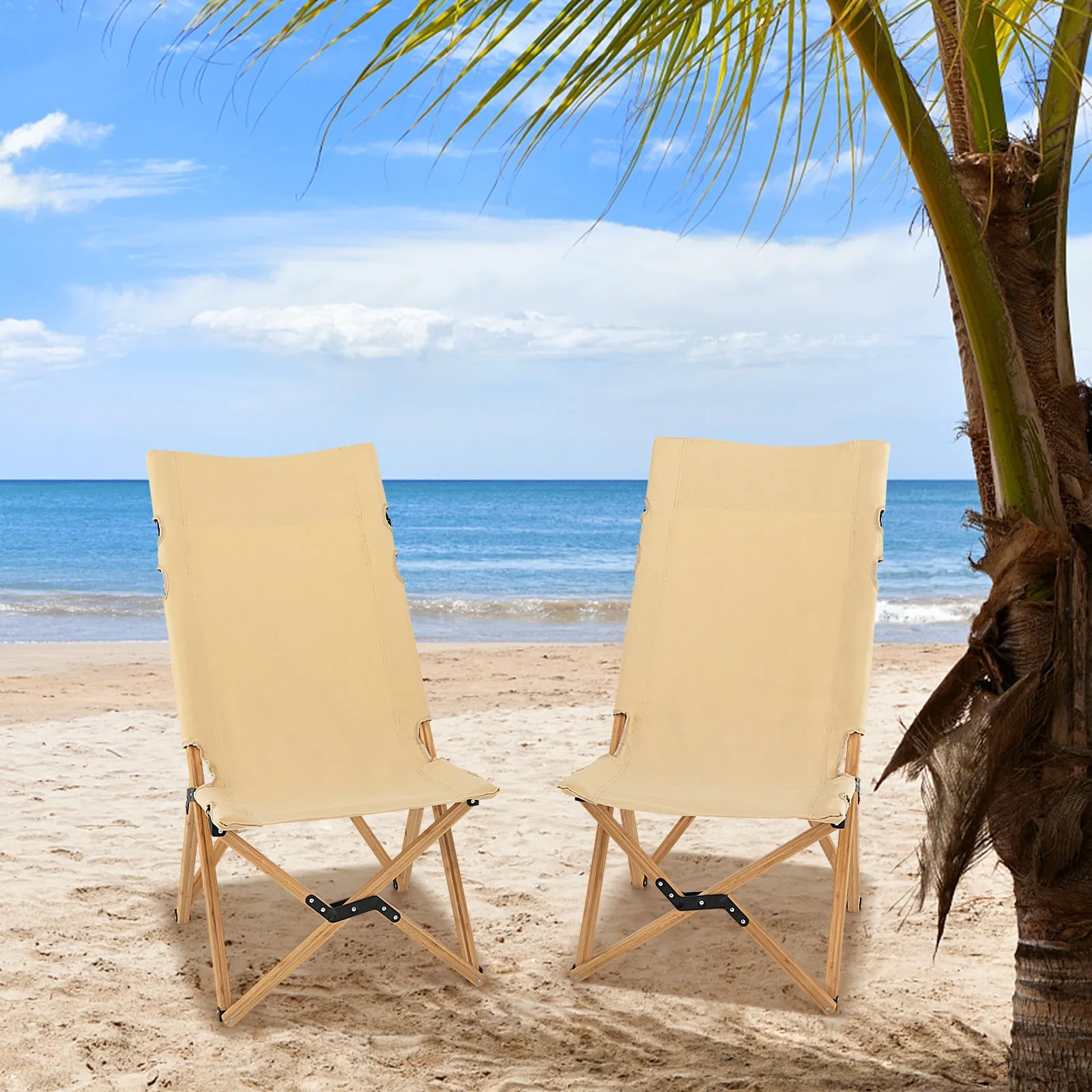 NNECW Portable Folding Camping Chair Bamboo Chair w/ 2-Level Adjustable Backrest Carrying Bag Included Outdoor Portable Ultralight Canvas Chair for Picnic Beach Patio-0-1 piece