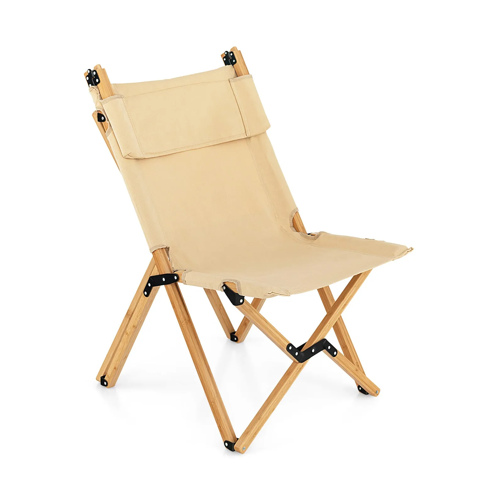 NNECW Portable Folding Camping Chair Bamboo Chair w/ 2-Level Adjustable Backrest Carrying Bag Included Outdoor Portable Ultralight Canvas Chair for Picnic Beach Patio-0-1 piece