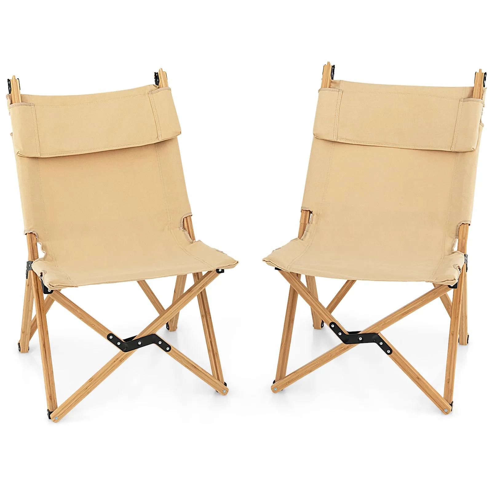 NNECW Portable Folding Camping Chair Bamboo Chair w/ 2-Level Adjustable Backrest Carrying Bag Included Outdoor Portable Ultralight Canvas Chair for Picnic Beach Patio-0-1 piece